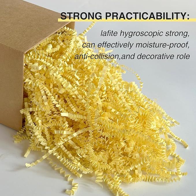 2 LB Crinkle Paper Shred Filler for Bag Gift Box Basket Paper Shreded Stuffing Decoration for Holiday Party (Light Yellow)