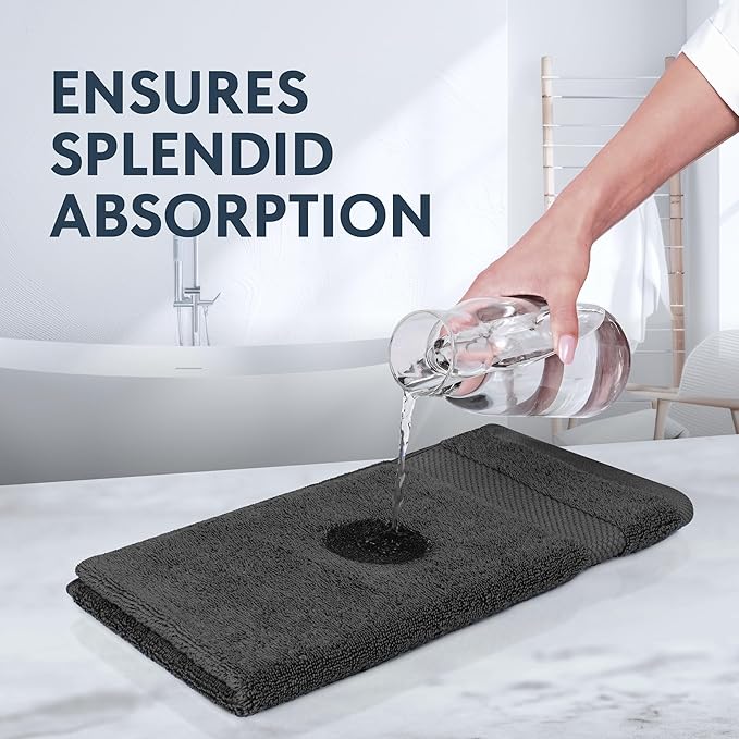 White Classic Luxury Dark Gray Hand Towels - Soft 100% Turkish Cotton | Highly Absorbent Hotel spa Bathroom Towel Collection | 16x30 Inch | Set of 6