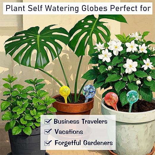 Plant Watering Globes - 6 Pack Colorful Glass Self Watering Bulbs for Plants, Automatic Plant Watering Devices for Indoor & Outdoor Use