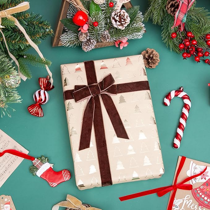 Vintage Brown Velvet Ribbon Chocolate Christmas Ribbon for Gift Wrapping Crafts Christmas Tree Ornaments Garland Decorations, 1 Inch X 25Yd