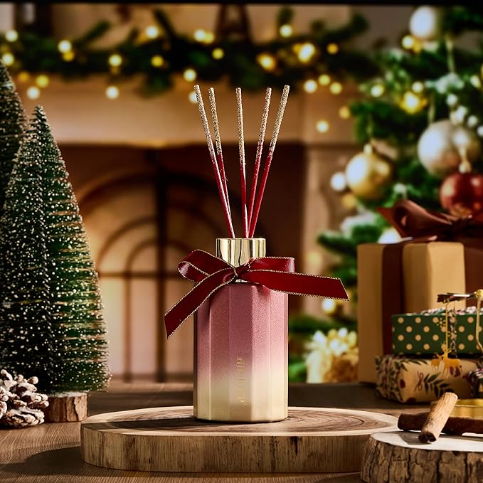 Airkeep Reed Diffuser Set - Christmas Spice Christmas Reed Diffuser with 8 Reed Sticks - Scented Oil Diffuser for Home & Office Diffuser Bathroom Shelf Decor - Ideal Gift for Holidays 7.1oz