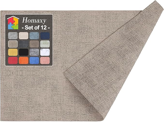 Homaxy Faux Leather Heat Resistant Placemats for Dining Table Set of 12, Waterproof Wipeable Washable PU Table Mats, Easy to Clean Anti-Slip Place Mats, 11.8" x 17", Light Brown