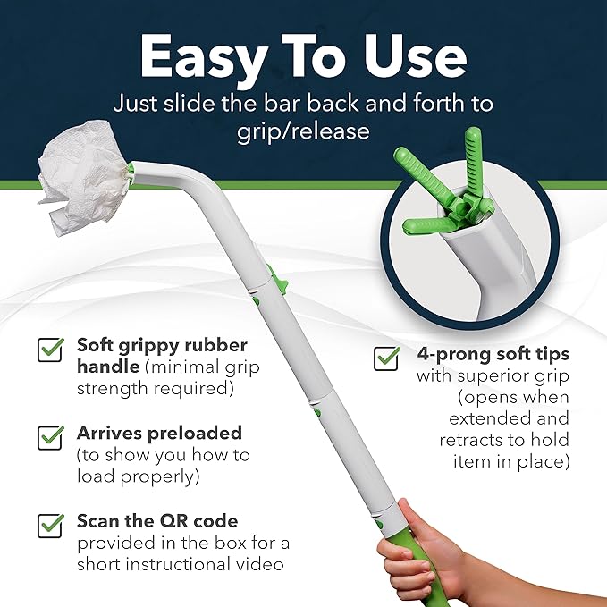 Multipurpose Toilet Aid - 25.5" Personal Hygiene Wand for Limited Mobility - Bathroom Aid for Independent Wiping - Assists with Holding Toilet Paper or Wipes - Ideal for Seniors & Post Surgery Use