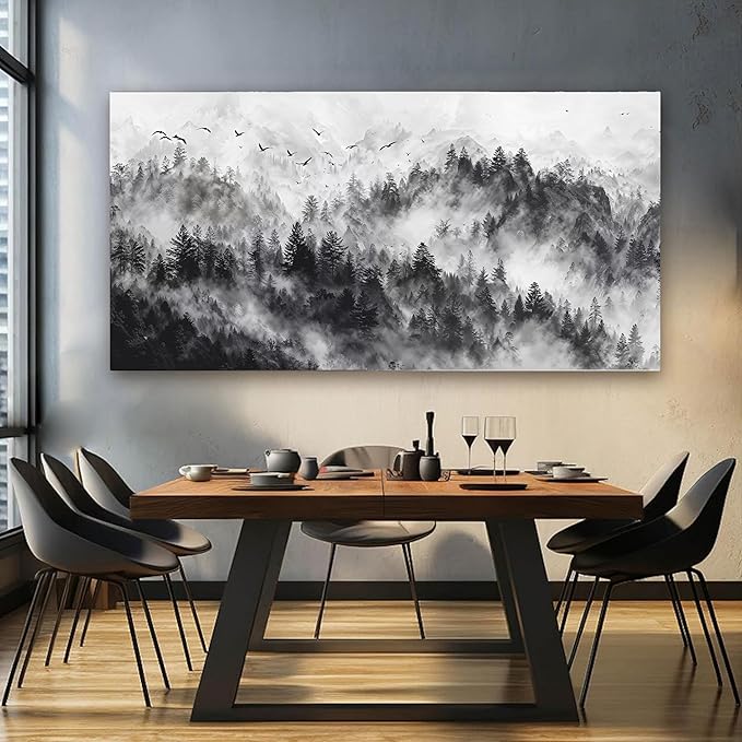 YISXINOAG Modern Canvas Art Wall Decor Large Abstract Wall Art for Living Room Mountain Landscape Black and White Abstract Wall Art Canvas Prints Modern Home Decorations Ready to Hang Size 29"X58"