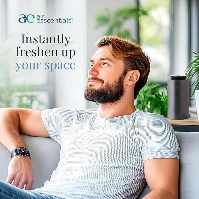 Air Esscentials The Mini Essential Oil Diffuser for Home, Waterless & Smart Portable Diffuser for Essential Oils, USB-C & Rechargeable with Adjustable Settings, Covers 300 Sq. Ft., Black