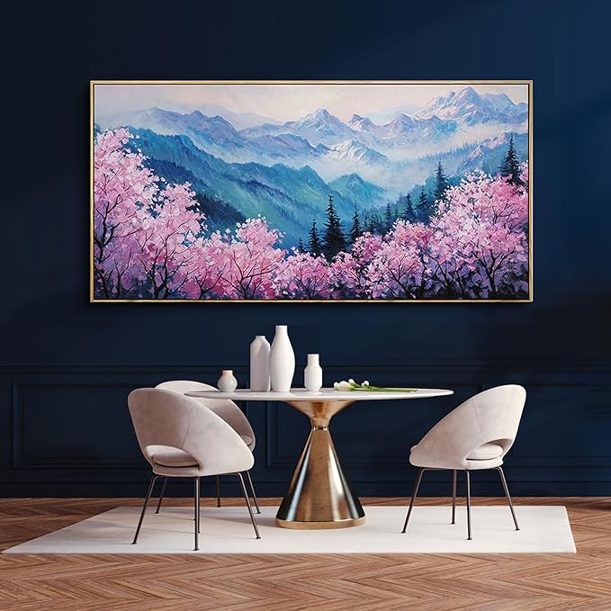 yiijeah Extra Large Canvas Wall Art Work for Wall Decor Living Room Mountain Pink Tree Landscape Picture Framed Paintings Artwork for Bedroom Office Home Decoration