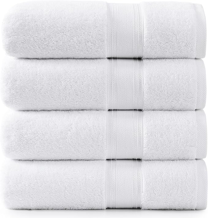 LANE LINEN 100% Cotton 4 Pack Bath Towels (28"x54") - Zero Twist, Cotton - Large Towels for Bathroom - Quick Drying, Highly Soft & Absorbent Shower Towel Set - Hotel & Spa Quality - White Towel Set