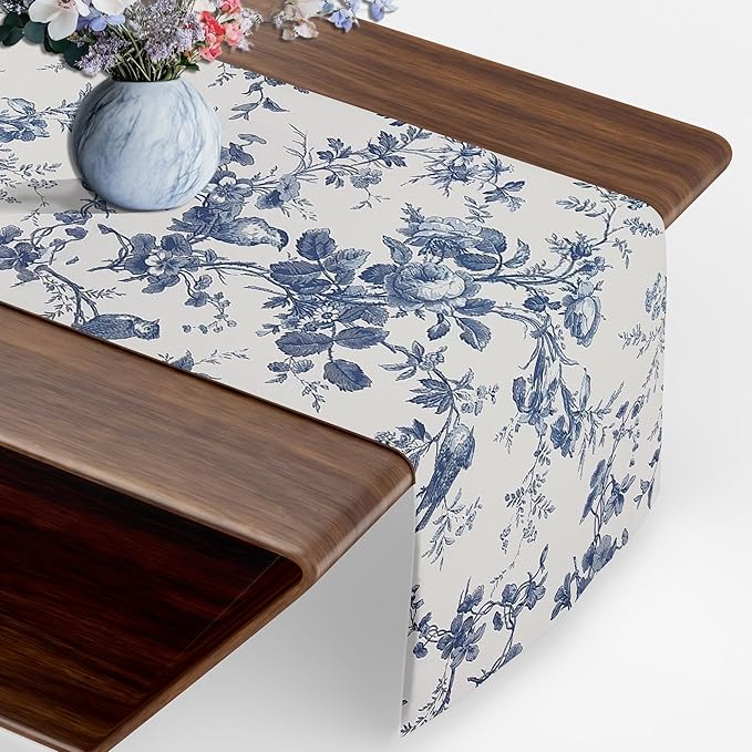 French Pastoral Flora Table Runner, Modern Art Farmhouse Runner 13x72 Inches Long for Dining Tables Decor, Party and Home Decoration