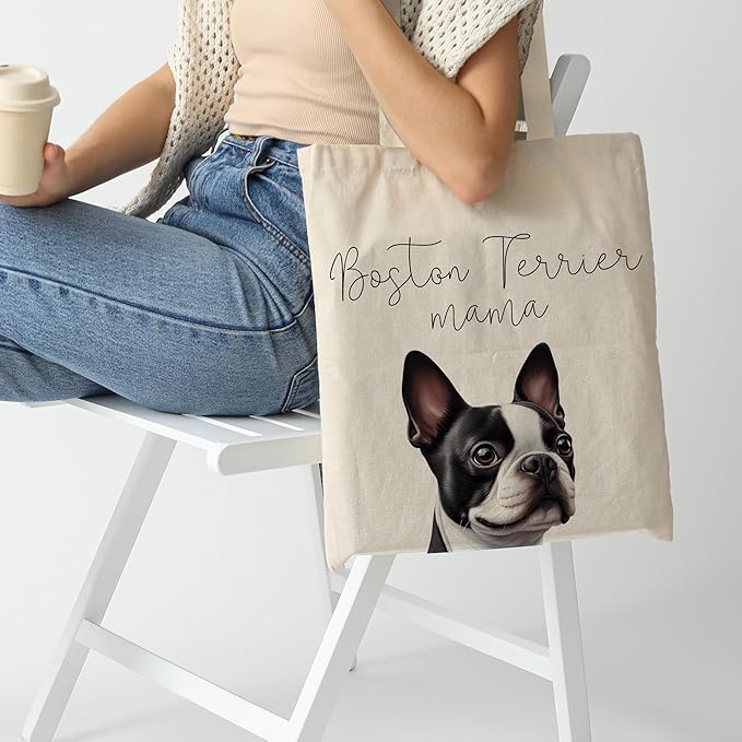 Dog Mama Tote Bag – Cute Dog Lover Canvas Bag, Reusable Shopping Shoulder Bag for Women, Pet Mom Gift,