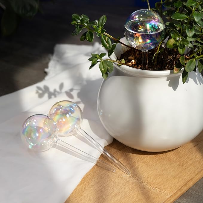 Extra-Thick Clear Glass Plant Watering Globes, Rainbow Gradient Self Watering Devices, Automatic Plant Waterer Spikes for Indoor & Outdoor Plants, Perfect for Everyday or Vacation Use, 4-Pack