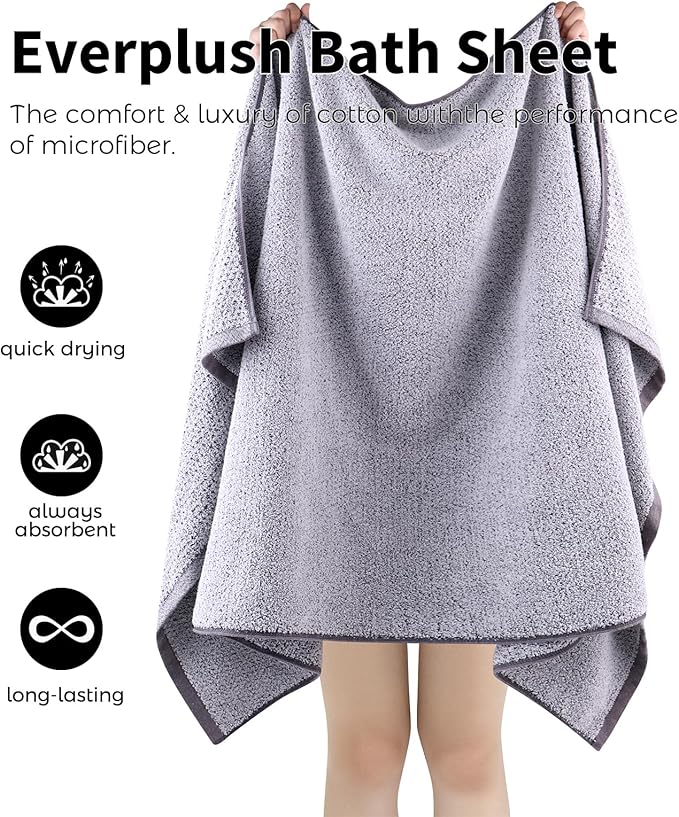 Everplush Diamond Collection Oversized Bath Towel – 1 Pieces, Super Soft & Highly Absorbent, Quick-Drying, Extra Large & Thick. Perfect for Bathroom, Pool, Swimming Use (Grey, 30" x 56" 1PK)