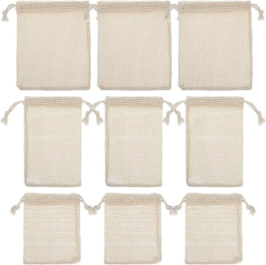 9 PCS Reusable Vegetable Produce Bags Cotton Mesh Vegetable Bags for Refrigerator Potato Storage Bag Reusable Double Stitched with Drawstring Produce Bag for Vegetables Fruit Grocery Shopping(3 S/M/L)