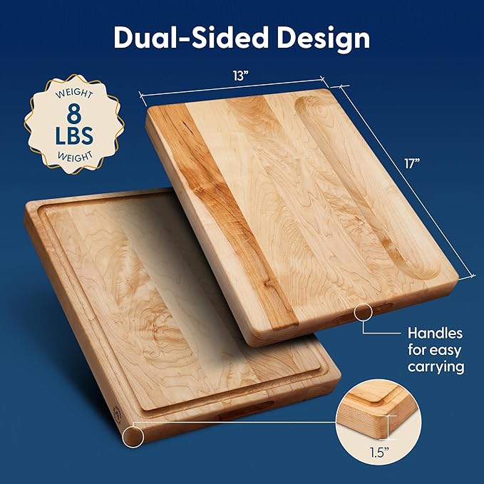 Sonder Los Angeles, Made in USA, Large Thick Maple Wood Cutting Board for Kitchen with Juice Groove, Sorting Compartment, Charcuterie Wooden Board 17x13x1.5 in (Gift Box Included)