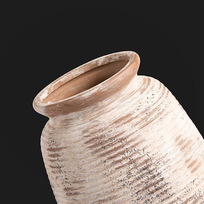 Ceramic Small Flower Vase, 6“ Rustic Farmhouse Vases Home Decor, Short Pottery Decorative Pampas Vase for Table Living Room Entryway Mantel Bookshelf Bedroom Bathroom Kitchen-Rustic