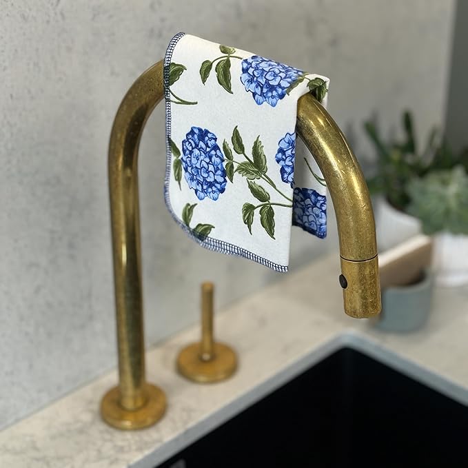 Reusable Paper Towels - 10 PACK - Roll of Washable Cotton Cloth Paper Towels - Paperless Reusable Napkins Cloth Washable - Absorbent + Long Lasting - Zero Waste Products - (Blue Hydrangea)