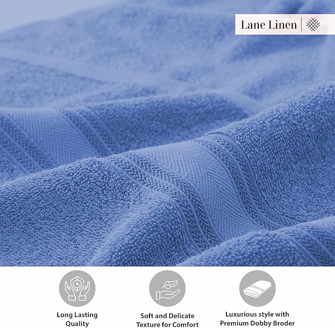 LANE LINEN 100% Cotton 4 Pack Bath Sheets (35"x66") - Zero Twist Cotton Extra Large Bathroom Towels - Quick Dry, Soft & Absorbent Oversized Bath Towels - Machine Wash in Cold Water - Cerulean Blue