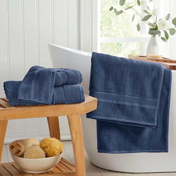 Springtree Home Luxury Viscose from Bamboo Bath Towel Set of 4 | 35% Viscose from Bamboo - 65% Cotton | Absorbent Quick-Dry Towels for Bathroom | Oeko-TEX Standard 100 Cotton | French Blue