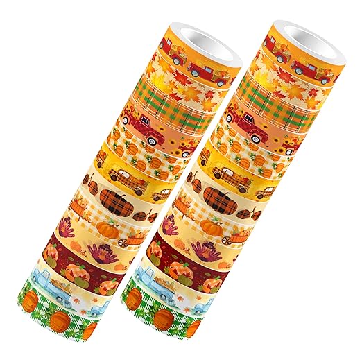 12 Rolls Thanksgiving Washi Tape Set, Maple Leaf Patriotic Decorative Paper Stickers Tape, Patriotic Packing Tape Decorative Tape for Thanksgiving Gifts Wrapping, DIY Art Crafts, Wrapping Decor