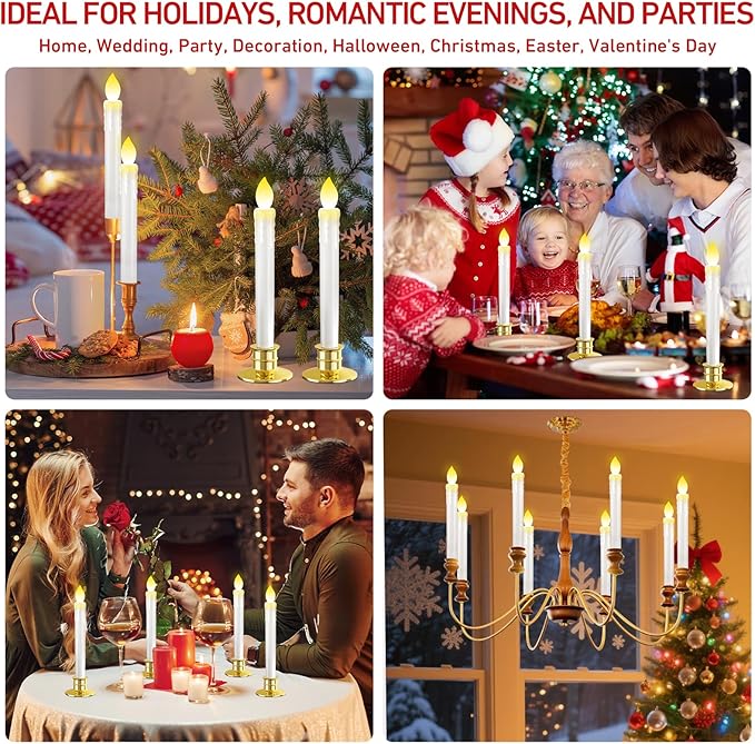 10 Pack Christmas Window Candles with Remote: Battery Operated LED Candles with Drip Texture with Timer - Flickering Flameless Candles with Candlesticks for Home Decor Christmas Halloween Wedding