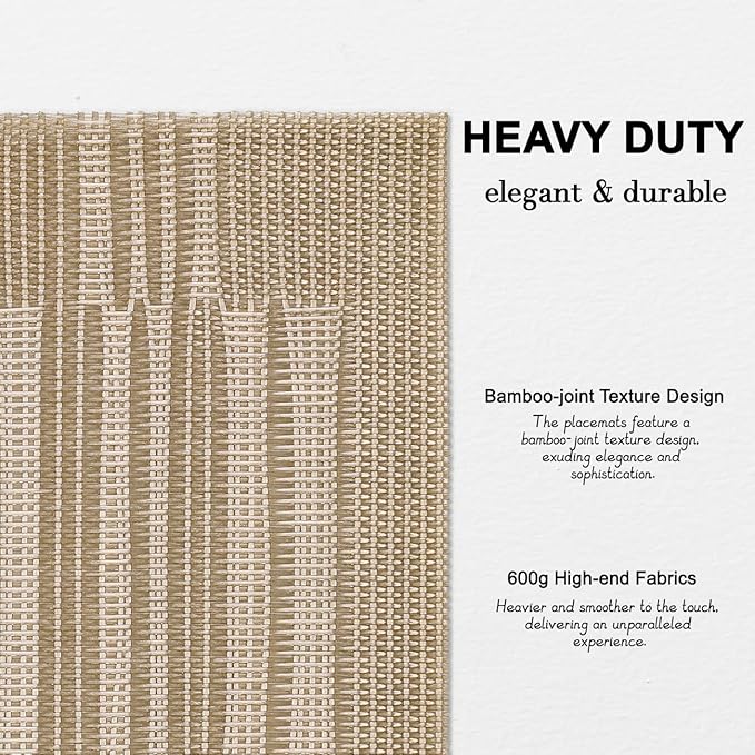 Placemats Set of 8, Vinyl Woven Place Mats Indoor Set of 8 Washable Wipeable PVC Table Mats Heat-Resistant Non Slip Plastic Placemat for Kitchen Dining Outdoor Table (Gray Gold, Set of 8)