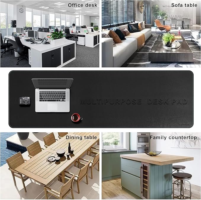 CENNBIE Leather Desk Mat Large, 63" x 19.6" Desk Pad Blotter Protector, Extended Non-Slip Mouse Pad, Waterproof PU Leather Large Mouse pad for Desk Office and Home (Black)
