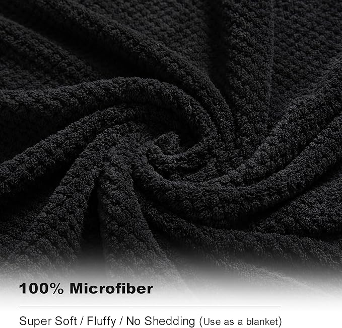 2 Piece Hand Towels Set,100% Microfiber - Quick Dry, Thick, Soft, Plush and Highly Absorbent Luxury Hotel & Spa Bath Towel for Bathroom, Pack of 2 (Black)