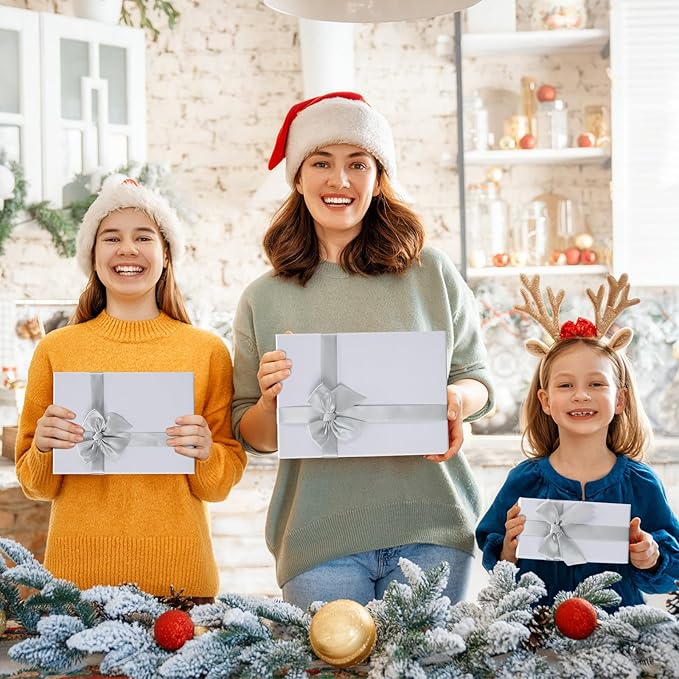 Tenceur 10 Pcs Gift Boxes with Lids Heavy Duty Nested Assorted Sizes Cardboard Gift Boxes for Presents with Ribbon for Xmas Holiday Present(White,5 Size)