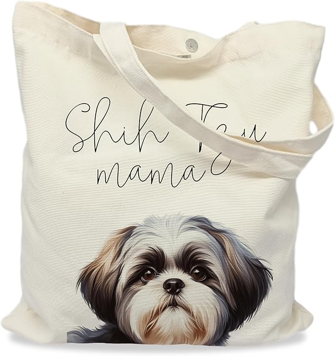 Dog Mama Tote Bag – Cute Dog Lover Canvas Bag, Reusable Shopping Shoulder Bag for Women, Pet Mom Gift,