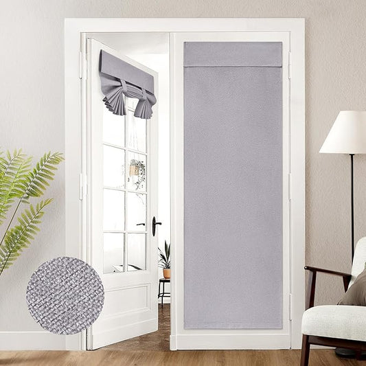 HOMEIDEAS 100% Light Gray Linen Blackout French Door Curtains, Privacy Door Window Curtains, 26 X 72 Inch Room Darkening Blinds, Thermal Insulated Shades for Bedroom, 1 Panel