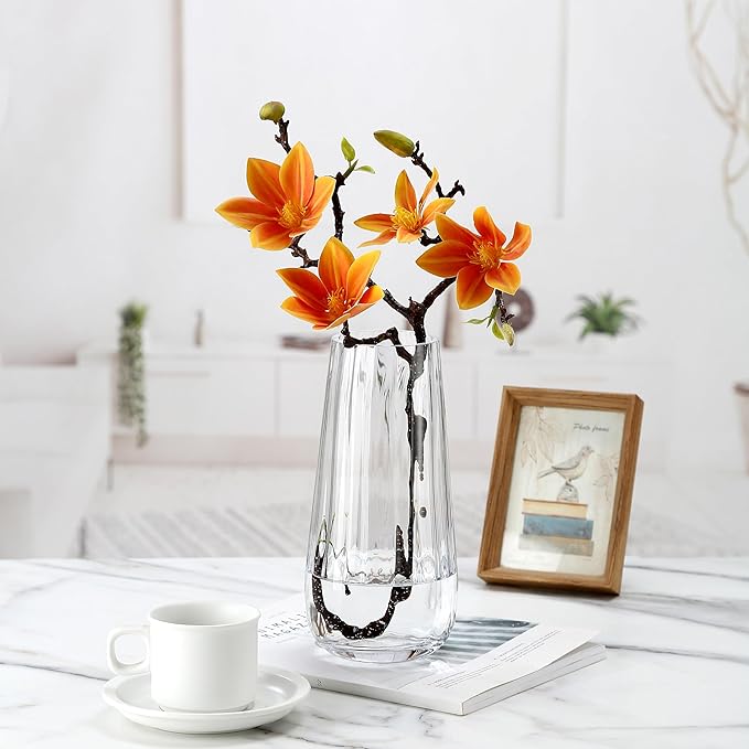 Modern Glass Vase Crystal Clear H-9.8" Cute Tall Flower Vases for Bouquet Farmhouse Home Office Decor Centerpieces(Clear)