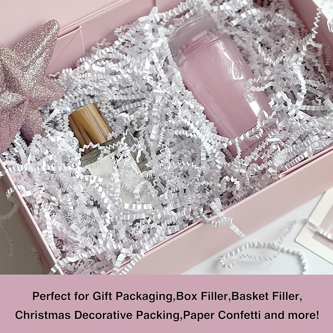 2LB Crinkle Cut Paper Shred Filler for Bag Gift Box Basket Confetti Paper Shreded Stuffing Decoration for Valentine's Day Holiday Party(White)