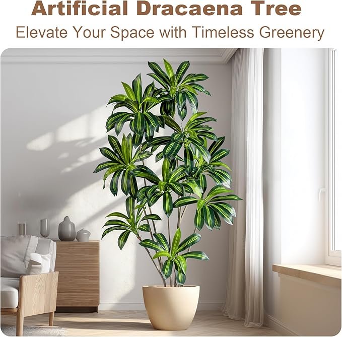 Artificial Dracaena Plant 7FT - Realistic Fake Dracaena Tree Tall Large Faux Silk Plants Fake Floor Potted Artificial Plants for Home Decor, Office Plants