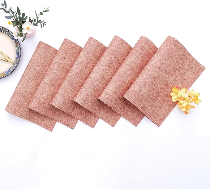 Homaxy Faux Leather Heat Resistant Placemats for Dining Table Set of 4, Waterproof Wipeable Washable PU Table Mats, Easy to Clean Anti-Slip Place Mats, 11.8" x 17", Pink