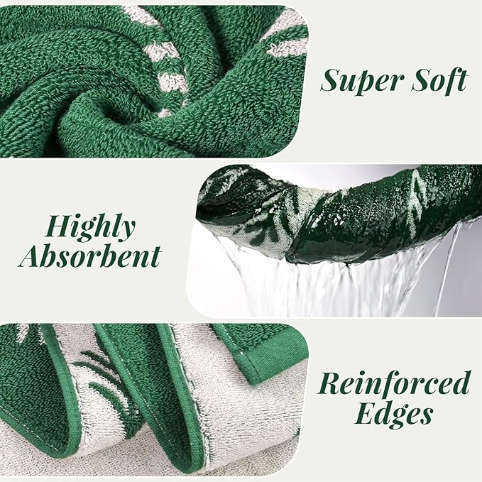 Jacquotha Christmas Bath Towels Set of 2, Cotton, Green Decorative Towels for Holiday Bathroom Decor & Everyday Use, Double-Sided Tree Pattern