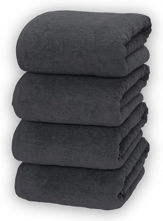 Soleil Fine Goods Luxurious 800 GSM 100% Cotton Bath Towel Set (4-Pack, 27x54) - Heavyweight & Ultra Absorbent, Plush Softness for Bathroom | Hotel & Spa Quality Luxury Towels- Charcoal