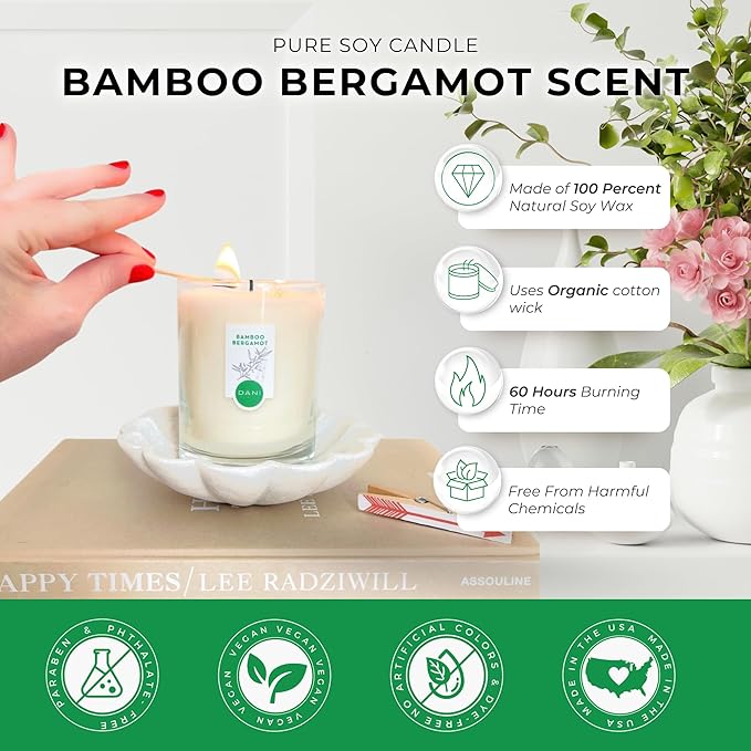 DANI Naturals Soy Candle - Bamboo Bergamot Scented, Kosher, Non-Toxic, Long-Lasting Pure Soy Candle - 7.5 oz