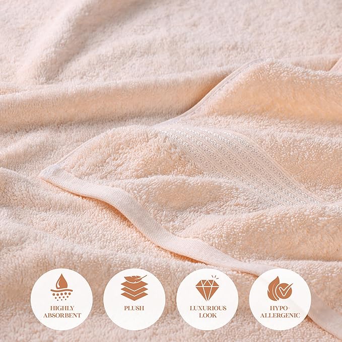 Superior Egyptian Cotton 3-Piece Towel Set, Basic Towels For Bathroom, Home Decor, Guest Bath, Shower, Apartment, Included 1 Face, 1 Hand, 1 Bath Towel, Washcloth, Quick Dry, Peach