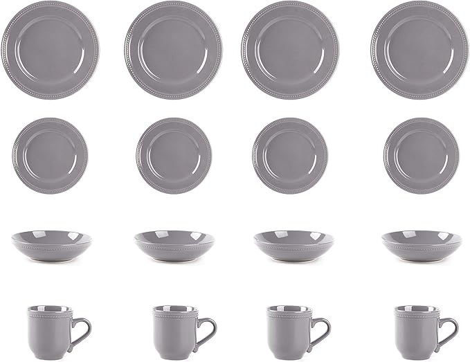 Pearl Dots Stoneware Dinnerware (16pc Set, Grey)