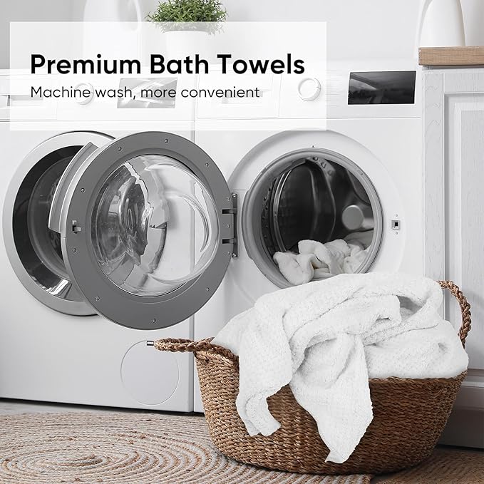 HOMEXCEL 6 Pack Bath Towel Set, (24 x 48 Inches) Microfiber Ultra Soft Highly Absorbent Bath Towels, Lightweight and Quick Drying Towels for Hotel, Bathroom, Spa and Beauty Parlor, White