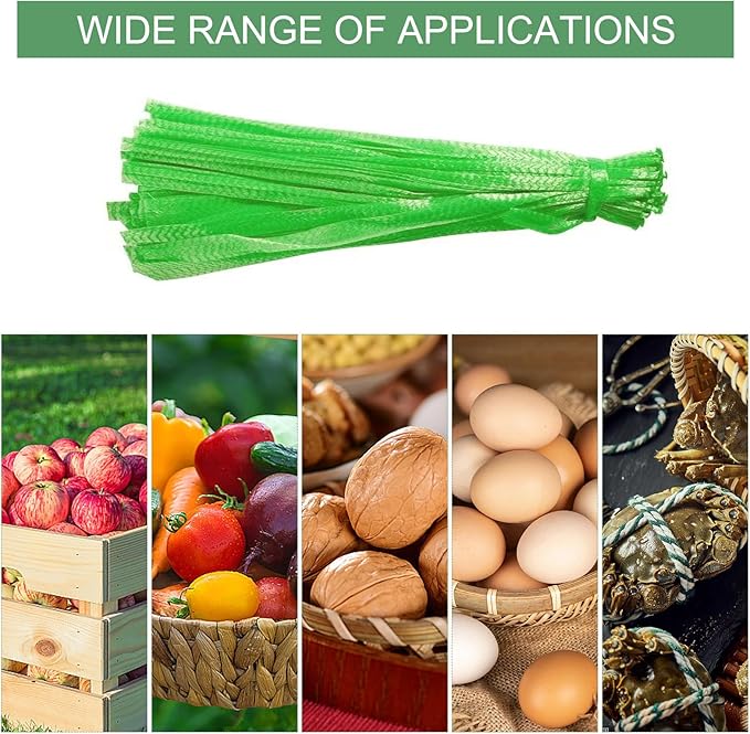 100Pcs Reusable Produce Plastic Mesh Bag,20 Inch Seafood Boil Bags，Kitchen Organizer Produce Packaging Supplies Net，Vegetable and Fruit Seafood Plastic Mesh Strap Storage Bag (Green)