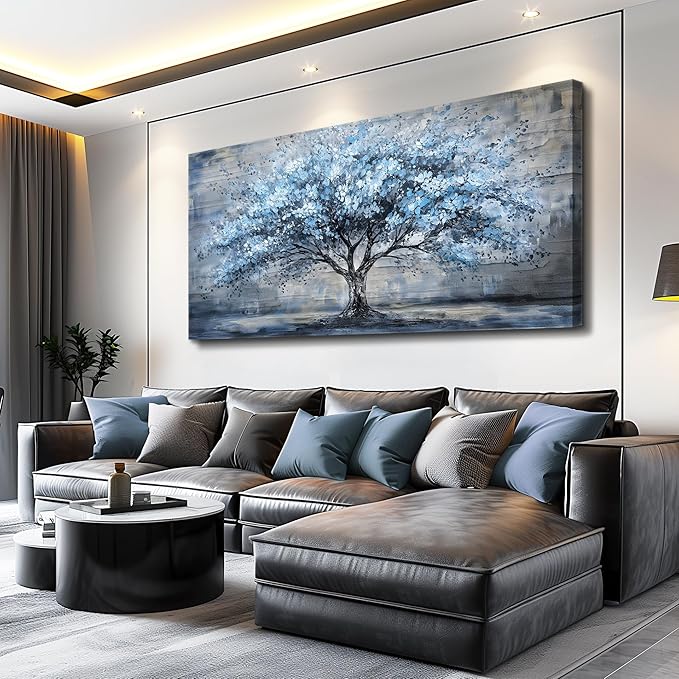 Canvas Wall Art for Living Room Wall Decor for Bedroom Office Modern Hotel Wall Decorations Blue Tree Landscape Paintings Abstract Pictures Artwork Room Aesthetic Home Decor 20x40 in