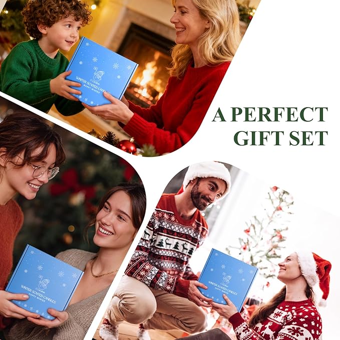 4Pack/28oz Christmas Soy Candle Gift Set, Non-Toxic Holiday Candles, Aromatherapy Scented Candles for Holiday Gifts, Vinilla/Lavender/Baslam/Cookies Jar Candle, Winter Candle Set for Women Men