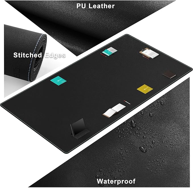 CENNBIE MAX220 86.6" x 39.4" Leather Desk Mat Protector, Extra Large Leather Desk Pad for Full Desk - XXXXXL Super Large Mouse Pad (Black)