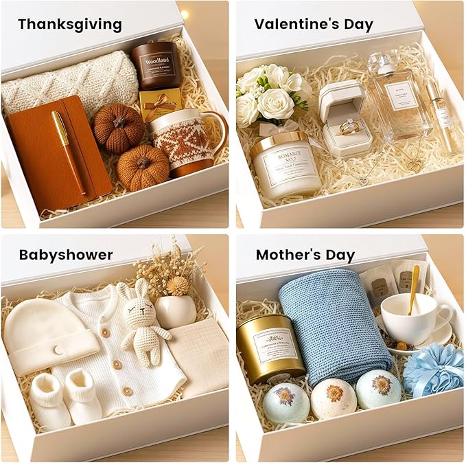 VGOODALL White Gift Box, 14x8.7x4.3 inches Gift Boxes For Presents With Lids and Magnetic Closure Collapsible For Bridesmaid Proposal, weddings, Anniversary Present