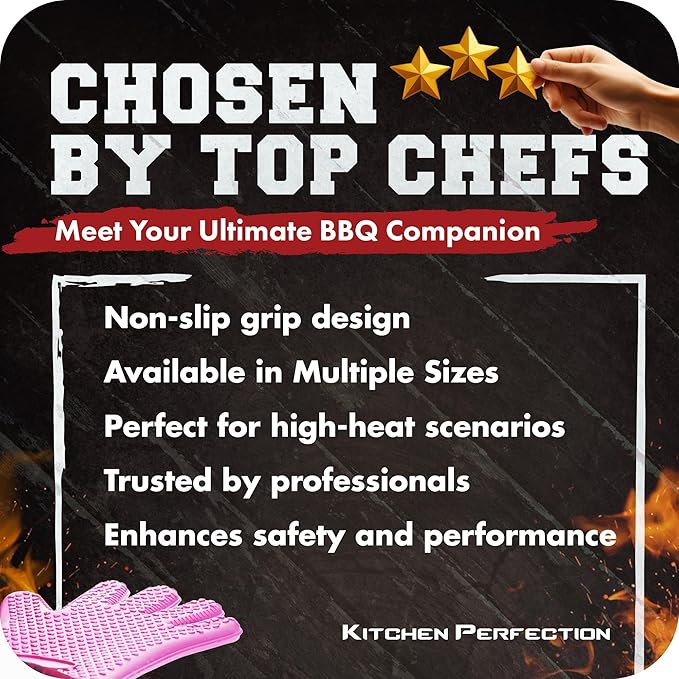 KITCHEN PERFECTION S Silicone Smoker Oven Gloves -Extreme Heat Resistant BBQ Gloves -Handle Hot Food Right on Your Grill Fryer Pit|Waterproof Oven Mitts |Superior Value Set+3 Bonuses