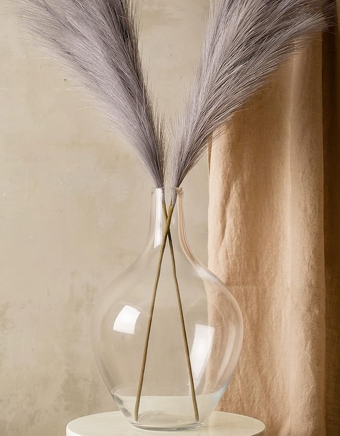 15" Tall, Large Glass Vase for Floor Decor, Big Tall Floor Vase for Pampas Grass Plants Flowers, Modern Decorative Living Room Bedroom Hallway, Clear Round Jar