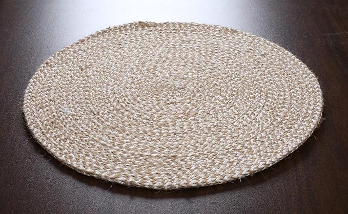 Hausattire Jute Braided Placemats 14 Inches Round Set of 4 Reversible Handwoven Boho Vintage Placemats for Kitchen Dining Tables|BBQ's Thanksgiving Decor Weddings Indoor & Outdoor Parties|Off-White