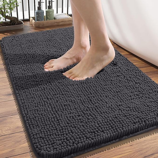 OLANLY Bathroom Rugs 34x21, Extra Soft Absorbent Chenille Bath Rugs, Rubber Backing Quick Dry, Machine Washable Bath Mats for Bathroom Floor, Tub and Shower, Home Decor Accessories, Dark Grey