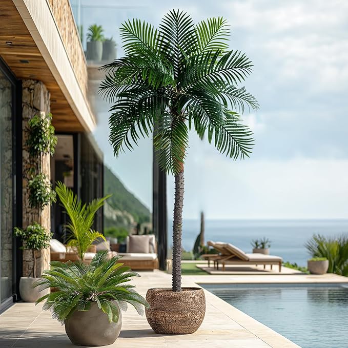 9.1FT Artificial Phoenix Palm Tree with Coconut Fruit Outdoor Indoor Decor Large Faux Coconut Silk Palm Tree Tropical Fake Tree Large Faux Sago Palm Plant for Home Yard Outside Patio Poolside