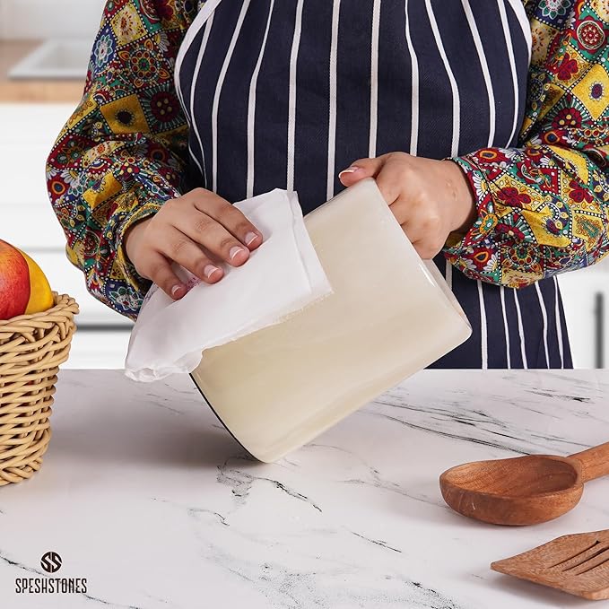 Marble Utensil Holder 6.5 Inch White Onyx Wooden Cooking Utensils Set & Spatula Organizer for Kitchen Counter Decor, Utensil Crock & Stone Caddy for Spoon Holder & Modern Farmhouse Decor